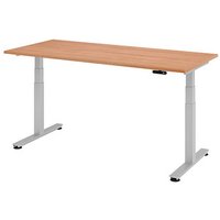 HAMMERBACHER XDSM19 elektrisch höhenverstellbarer Schreibtisch nussbaum rechteckig, T-Fuß-Gestell silber 180,0 x 80,0 cm von HAMMERBACHER