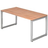 HAMMERBACHER RS16 höhenverstellbarer Schreibtisch nussbaum rechteckig, Kufen-Gestell silber 160,0 x 80,0 cm von HAMMERBACHER