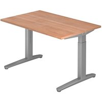 HAMMERBACHER XB12 höhenverstellbarer Schreibtisch nussbaum, silber rechteckig, C-Fuß-Gestell silber 120,0 x 80,0 cm von HAMMERBACHER