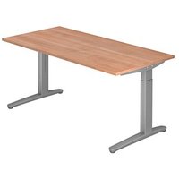 HAMMERBACHER XB16 höhenverstellbarer Schreibtisch nussbaum, silber rechteckig, C-Fuß-Gestell silber 160,0 x 80,0 cm von HAMMERBACHER