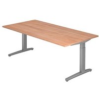 HAMMERBACHER XB2E höhenverstellbarer Schreibtisch nussbaum, silber rechteckig, C-Fuß-Gestell silber 200,0 x 100,0 cm von HAMMERBACHER