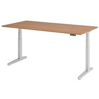 HAMMERBACHER XBHM2E elektrisch höhenverstellbarer Schreibtisch nussbaum rechteckig, C-Fuß-Gestell silber 200,0 x 100,0 cm von HAMMERBACHER