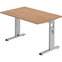 HAMMERBACHER OS 12 höhenverstellbarer Schreibtisch nussbaum rechteckig, C-Fuß-Gestell silber 120,0 x 80,0 cm von HAMMERBACHER