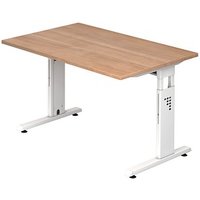 HAMMERBACHER OS 12 höhenverstellbarer Schreibtisch nussbaum rechteckig, C-Fuß-Gestell weiß 120,0 x 80,0 cm von HAMMERBACHER