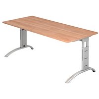 HAMMERBACHER FS19 höhenverstellbarer Schreibtisch nussbaum rechteckig, C-Fuß-Gestell silber 180,0 x 80,0 cm von HAMMERBACHER
