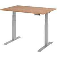 HAMMERBACHER XDKB12 elektrisch höhenverstellbarer Schreibtisch nussbaum rechteckig, C-Fuß-Gestell silber 120,0 x 80,0 cm von HAMMERBACHER