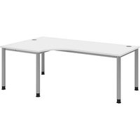 HAMMERBACHER HS82 höhenverstellbarer Schreibtisch weiß L-Form, 5-Fuß-Gestell silber 200,0 x 80,0/120,0 cm von HAMMERBACHER