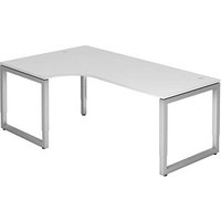 HAMMERBACHER RS82 höhenverstellbarer Schreibtisch weiß L-Form, O-Fuß-Gestell silber 200,0 x 120,0 cm von HAMMERBACHER