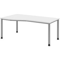 HAMMERBACHER HS18 höhenverstellbarer Schreibtisch weiß Trapezform, 4-Fuß-Gestell silber 180,0 x 80,0/100,0 cm von HAMMERBACHER