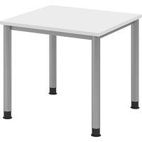 HAMMERBACHER HS08 höhenverstellbarer Schreibtisch weiß quadratisch, 4-Fuß-Gestell silber 80,0 x 80,0 cm von HAMMERBACHER