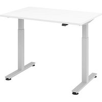 HAMMERBACHER XMST12 elektrisch höhenverstellbarer Schreibtisch weiß rechteckig, T-Fuß-Gestell silber 120,0 x 80,0 cm von HAMMERBACHER