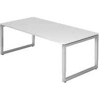 HAMMERBACHER RS2E höhenverstellbarer Schreibtisch weiß rechteckig, Kufen-Gestell silber 200,0 x 100,0 cm von HAMMERBACHER