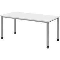 HAMMERBACHER HS16 höhenverstellbarer Schreibtisch weiß rechteckig, 4-Fuß-Gestell silber 160,0 x 80,0 cm von HAMMERBACHER