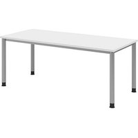 HAMMERBACHER HS19 höhenverstellbarer Schreibtisch weiß rechteckig, 4-Fuß-Gestell silber 180,0 x 80,0 cm von HAMMERBACHER