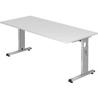 HAMMERBACHER OS 19 höhenverstellbarer Schreibtisch weiß rechteckig, C-Fuß-Gestell silber 180,0 x 80,0 cm von HAMMERBACHER