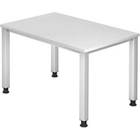 HAMMERBACHER QS12 höhenverstellbarer Schreibtisch weiß rechteckig, 4-Fuß-Gestell silber 120,0 x 80,0 cm von HAMMERBACHER