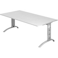 HAMMERBACHER FS2E höhenverstellbarer Schreibtisch weiß rechteckig, C-Fuß-Gestell silber 200,0 x 100,0 cm von HAMMERBACHER