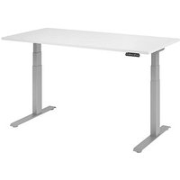 HAMMERBACHER XDKB16 elektrisch höhenverstellbarer Schreibtisch weiß rechteckig, C-Fuß-Gestell silber 160,0 x 80,0 cm von HAMMERBACHER