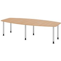 HAMMERBACHER Konferenztisch KT28C eiche Tonnenform, Rundrohr silber, 280,0 x 85,0 - 130,0 x 72,0 - 74,0 cm von HAMMERBACHER