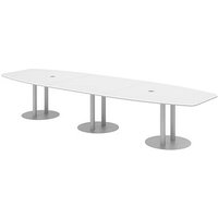 HAMMERBACHER Konferenztisch KT40S weiß Tonnenform, Rundrohr silber, 400,0 x 85,0 - 130,0 x 74,0 cm von HAMMERBACHER