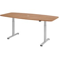 HAMMERBACHER Konferenztisch XMST22 nussbaum Tonnenform, T-Fuß-Gestell silber, 220,0 x 83,0/103,0 x 71,0 - 120,0 cm von HAMMERBACHER