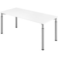 HAMMERBACHER Mirakel höhenverstellbarer Schreibtisch weiß rechteckig, 4-Fuß-Gestell silber 180,0 x 80,0 cm von HAMMERBACHER