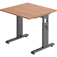 HAMMERBACHER OS 08 höhenverstellbarer Schreibtisch nussbaum quadratisch, C-Fuß-Gestell grau 80,0 x 80,0 cm von HAMMERBACHER