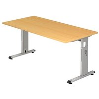 HAMMERBACHER OS 16 Gradeo höhenverstellbarer Schreibtisch buche rechteckig, C-Fuß-Gestell silber 160,0 x 80,0 cm von HAMMERBACHER