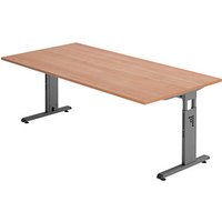 HAMMERBACHER OS 2E höhenverstellbarer Schreibtisch nussbaum rechteckig, C-Fuß-Gestell grau 200,0 x 100,0 cm von HAMMERBACHER