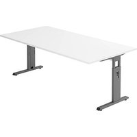 HAMMERBACHER OS 2E höhenverstellbarer Schreibtisch weiß rechteckig, C-Fuß-Gestell grau 200,0 x 100,0 cm von HAMMERBACHER