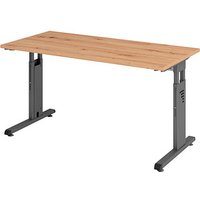 HAMMERBACHER OS614 Schreibtisch Asteiche rechteckig, 4-Fuß-Gestell grau 140,0 x 67,2 cm von HAMMERBACHER