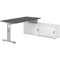 HAMMERBACHER OSE16SB höhenverstellbarer Schreibtisch grafit rechteckig, T-Fuß-Gestell silber 160,0 x 80,0 cm von HAMMERBACHER