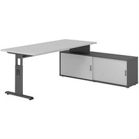 HAMMERBACHER OSE19SB höhenverstellbarer Schreibtisch lichtgrau rechteckig, T-Fuß-Gestell grau 180,0 x 80,0 cm von HAMMERBACHER