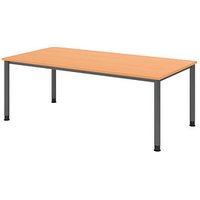 HAMMERBACHER Orbis höhenverstellbarer Schreibtisch buche rechteckig, 4-Fuß-Gestell grau 200,0 x 100,0 cm von HAMMERBACHER