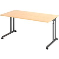 HAMMERBACHER Popular höhenverstellbarer Schreibtisch ahorn rechteckig, C-Fuß-Gestell grau 160,0 x 80,0 cm von HAMMERBACHER