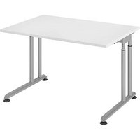 HAMMERBACHER Popular höhenverstellbarer Schreibtisch weiß rechteckig, C-Fuß-Gestell silber 120,0 x 80,0 cm von HAMMERBACHER