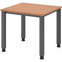 HAMMERBACHER QS08 höhenverstellbarer Schreibtisch nussbaum quadratisch, 4-Fuß-Gestell grau 80,0 x 80,0 cm von HAMMERBACHER