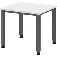 HAMMERBACHER QS08 höhenverstellbarer Schreibtisch weiß quadratisch, 4-Fuß-Gestell grau 80,0 x 80,0 cm von HAMMERBACHER