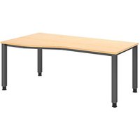 HAMMERBACHER QS18 höhenverstellbarer Schreibtisch ahorn Trapezform, 4-Fuß-Gestell grau 180,0 x 80,0/100,0 cm von HAMMERBACHER