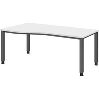 HAMMERBACHER QS18 höhenverstellbarer Schreibtisch weiß Trapezform, 4-Fuß-Gestell grau 180,0 x 80,0/100,0 cm von HAMMERBACHER