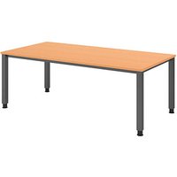 HAMMERBACHER QS2E höhenverstellbarer Schreibtisch buche rechteckig, 4-Fuß-Gestell grau 200,0 x 100,0 cm von HAMMERBACHER