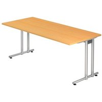 HAMMERBACHER Prokura Schreibtisch buche rechteckig, C-Fuß-Gestell silber 180,0 x 80,0 cm von HAMMERBACHER