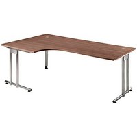 HAMMERBACHER Prokura Schreibtisch nussbaum L-Form, C-Fuß-Gestell silber 200,0 x 80,0/120,0 cm von HAMMERBACHER