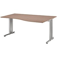 HAMMERBACHER Prokura Schreibtisch nussbaum Trapezform, C-Fuß-Gestell silber 180,0 x 80,0/100,0 cm von HAMMERBACHER