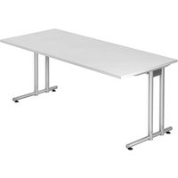 HAMMERBACHER Prokura Schreibtisch weiß rechteckig, C-Fuß-Gestell silber 180,0 x 80,0 cm von HAMMERBACHER