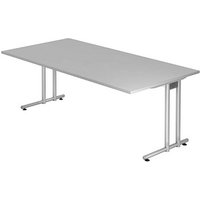 HAMMERBACHER NS2E Schreibtisch lichtgrau rechteckig, C-Fuß-Gestell silber 200,0 x 100,0 cm von HAMMERBACHER