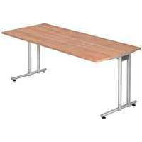 HAMMERBACHER NS19 Schreibtisch nussbaum rechteckig, C-Fuß-Gestell silber 180,0 x 80,0 cm von HAMMERBACHER