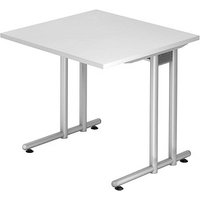 HAMMERBACHER NS08 Schreibtisch weiß quadratisch, C-Fuß-Gestell silber 80,0 x 80,0 cm von HAMMERBACHER