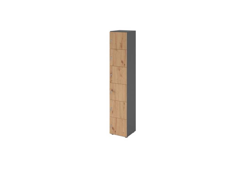 HAMMERBACHER Tresor Schliessfachschrank 6OH 6xDS graphit/eiche von HAMMERBACHER