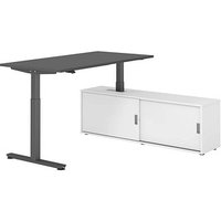 HAMMERBACHER VXMST16SB elektrisch höhenverstellbarer Schreibtisch grafit rechteckig, T-Fuß-Gestell grau 160,0 x 80,0 cm von HAMMERBACHER